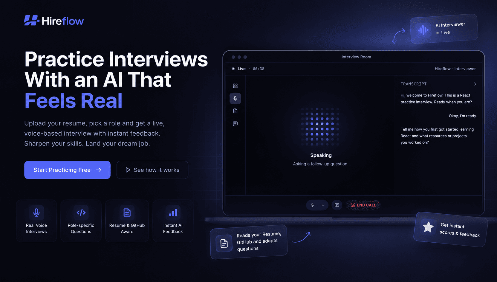 Hireflow — Voice-based AI Agent for live interviews
