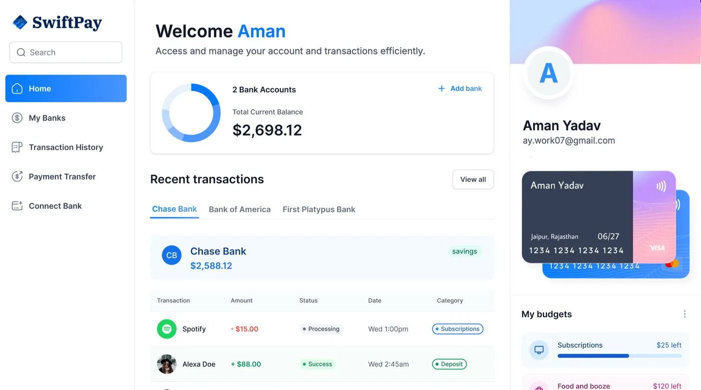 SwiftPay — Fintech banking platform